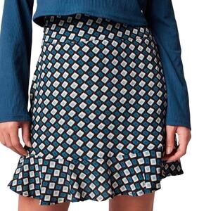 BAND OF THE FREE Colette Mini Skirt Black Teal Pull-On Elastic Crepe NWT XS